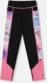 Deux par Deux Girl's Colorblock Athletic Leggings Black And Multicolored Butterflies