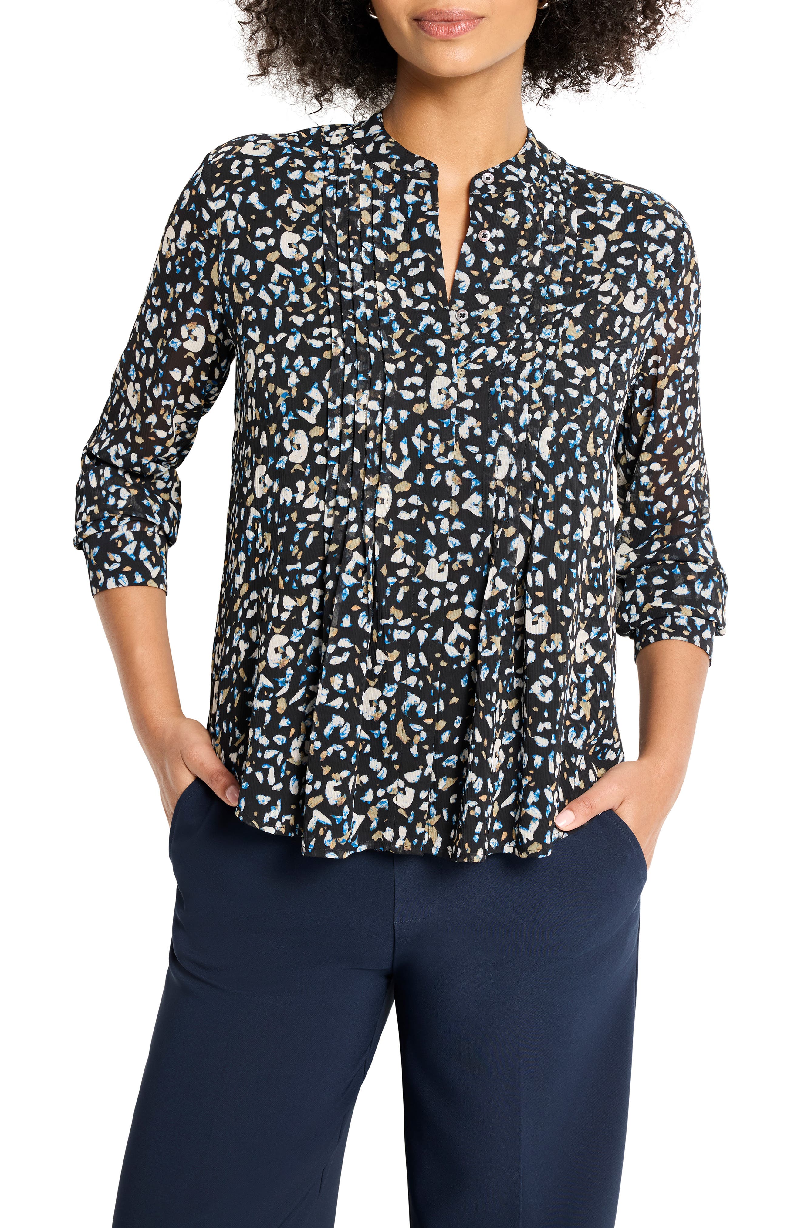 NIC+ZOE Cheetah Pintuck Button-Up Shirt
