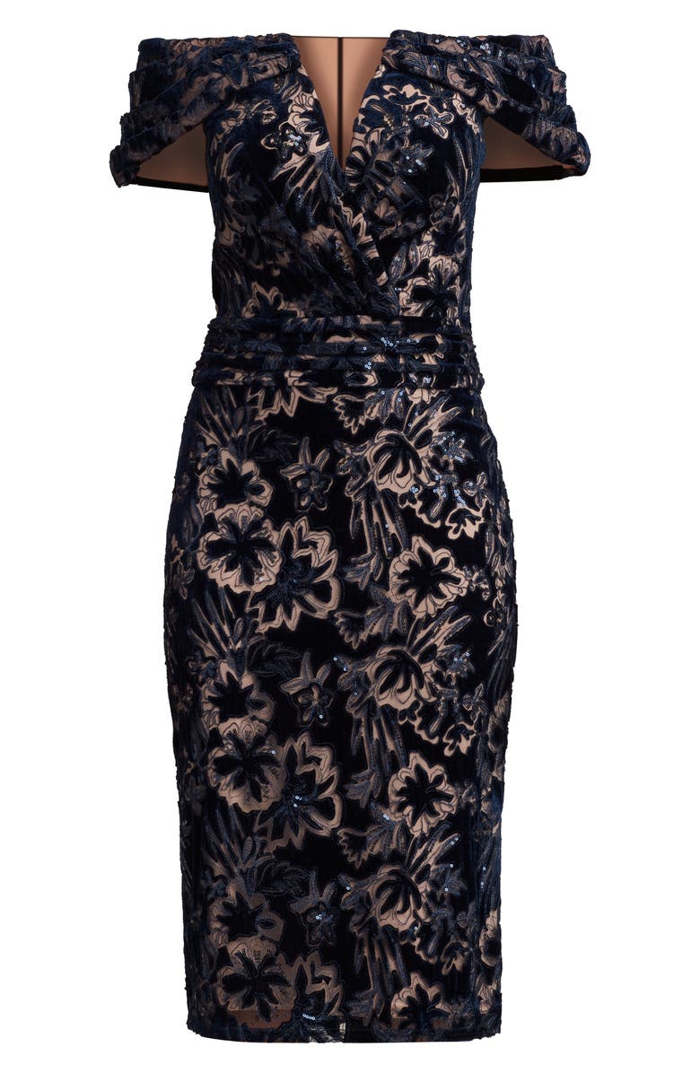 Tadashi Shoji Sequin Velvet Burnout Off-the-Shoulder Cocktail Dress, Alternate, color, 