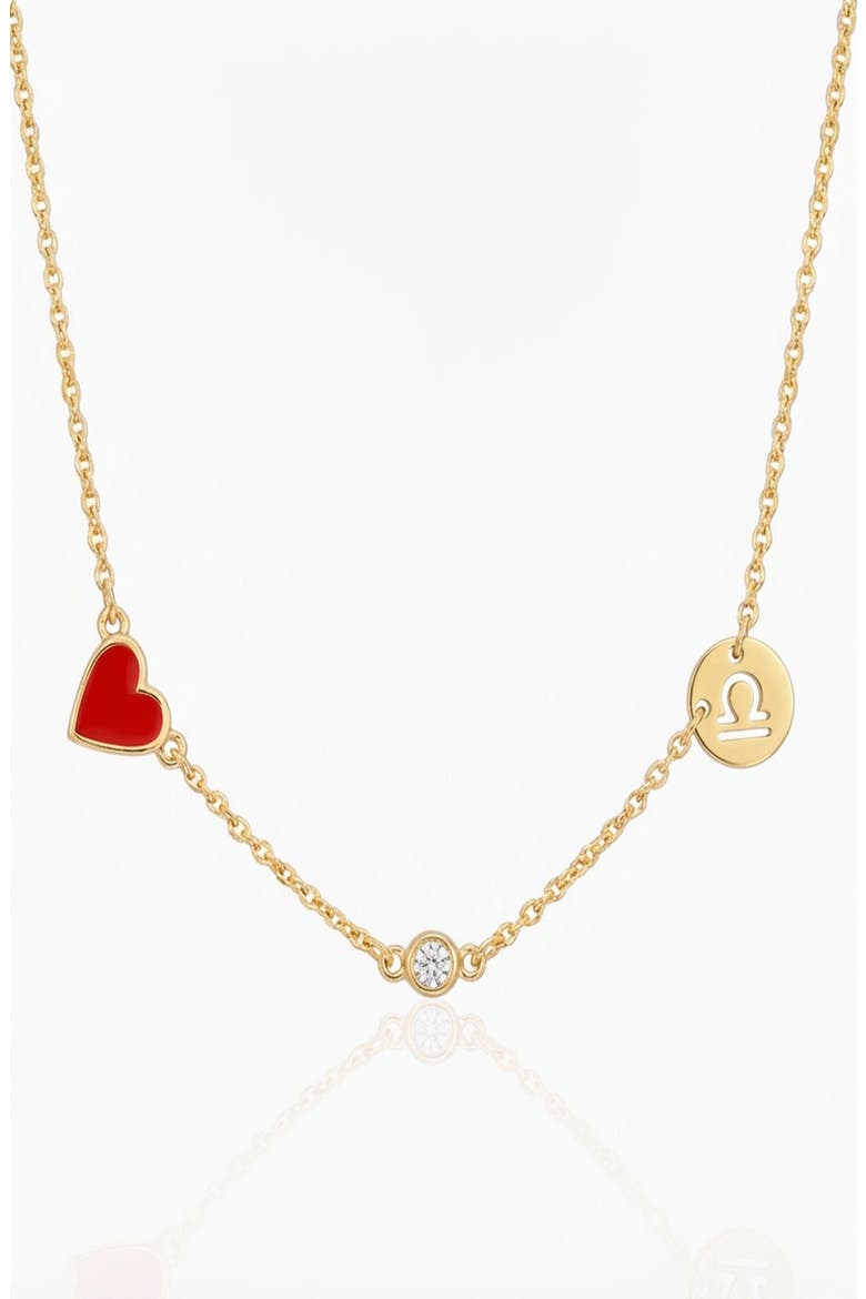 Inez Red Heart Necklace with Diamond & Zodiac Sign, Main, color, Libra