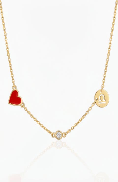 Inez Red Heart Necklace with Diamond & Zodiac Sign