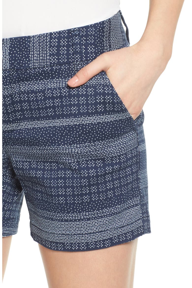 5-Inch Cotton Blend Twill Shorts, Alternate, color, NAVY- WHITE PRINT