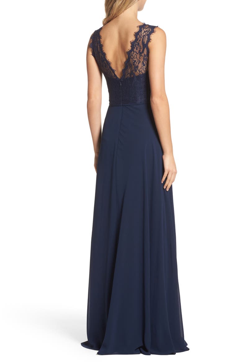 Lace & Chiffon A-Line Gown, Alternate, color, NAVY