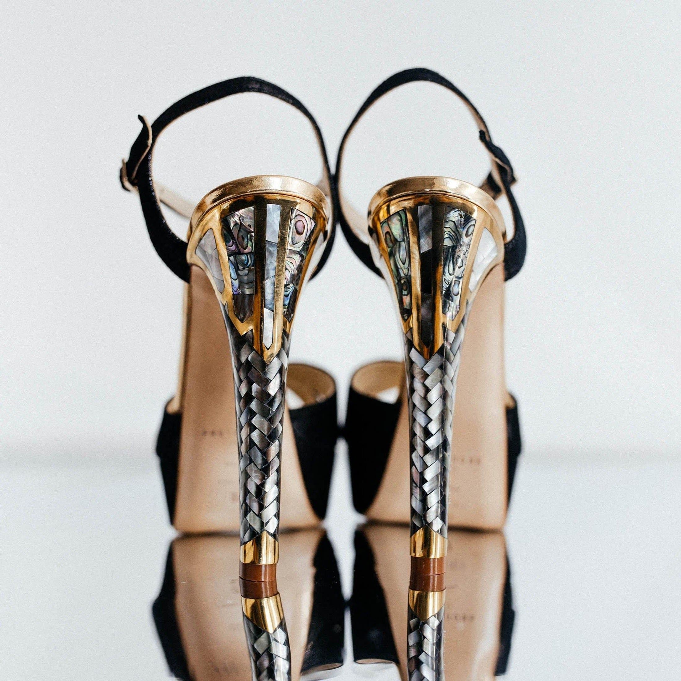 Freya Rose Cleopatra Noir Ankle Strap Pearl Heel Sandal, Alternate, color, Black