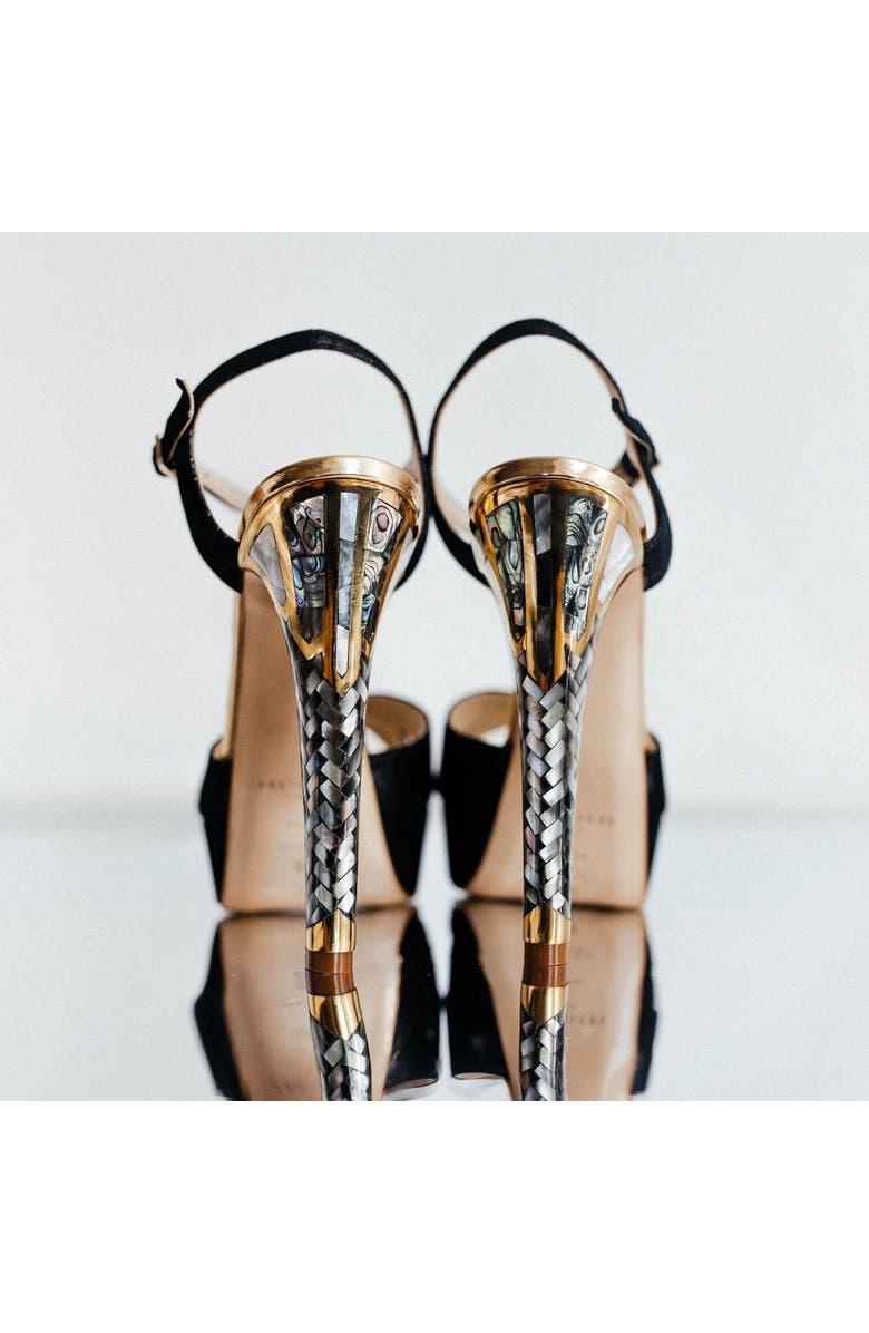 Freya Rose Cleopatra Noir Ankle Strap Pearl Heel Sandal, Alternate, color, Black