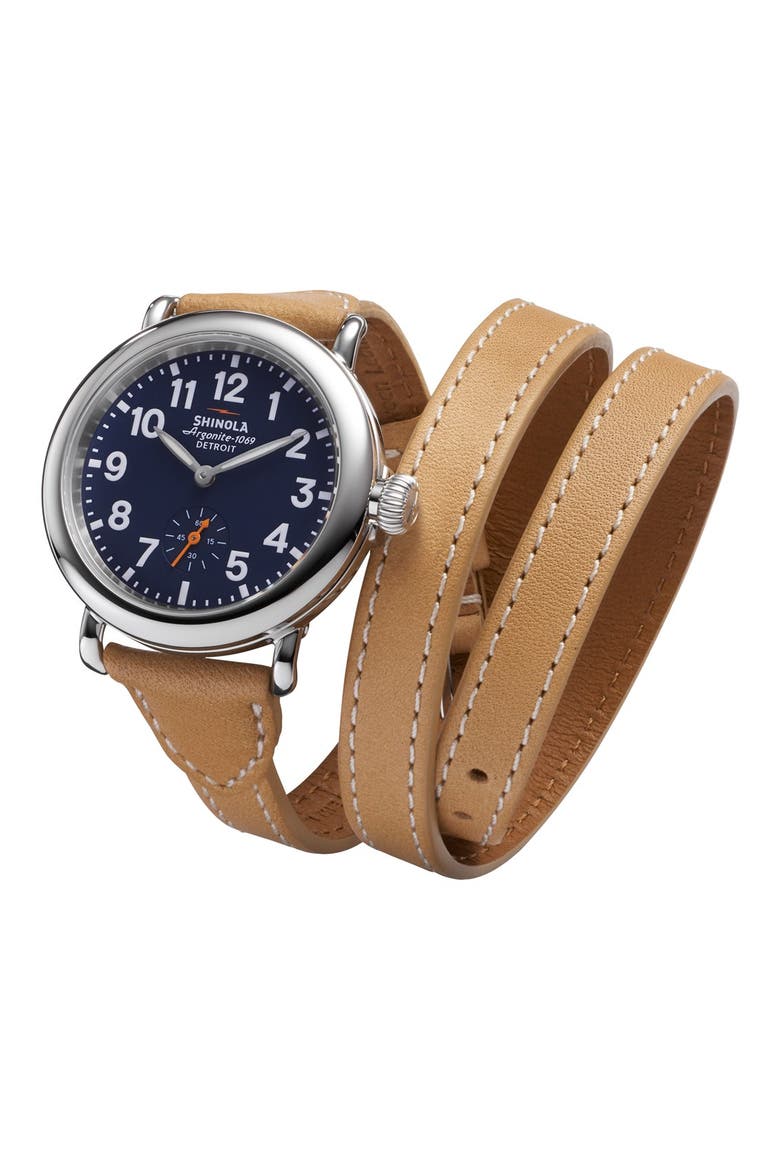 'The Runwell' Leather Strap Watch, 36mm, Alternate, color, NATURAL/ BLUE