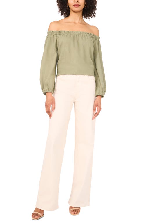 Shop Vince Camuto Off The Shoulder Puff Sleeve Top In Olive