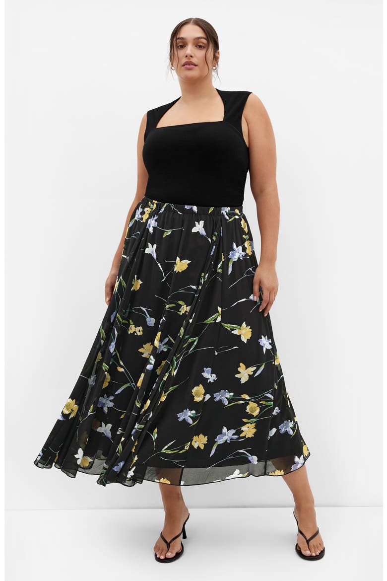 Serene Floral Print A-Line Skirt, Alternate, color, MIDNIGHT PETALS