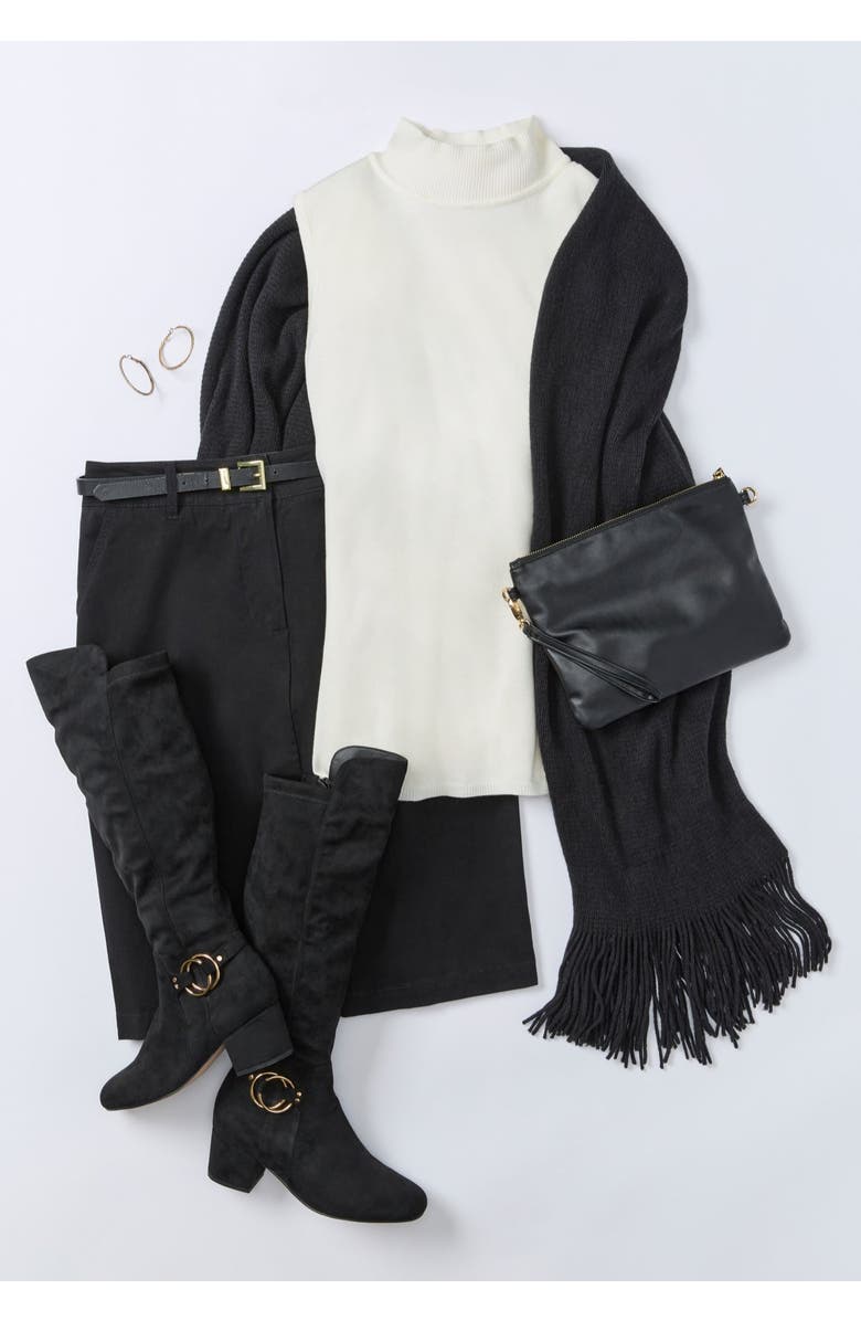 Jessica London Stretch Cotton Chino Skirt, Alternate, color, Black