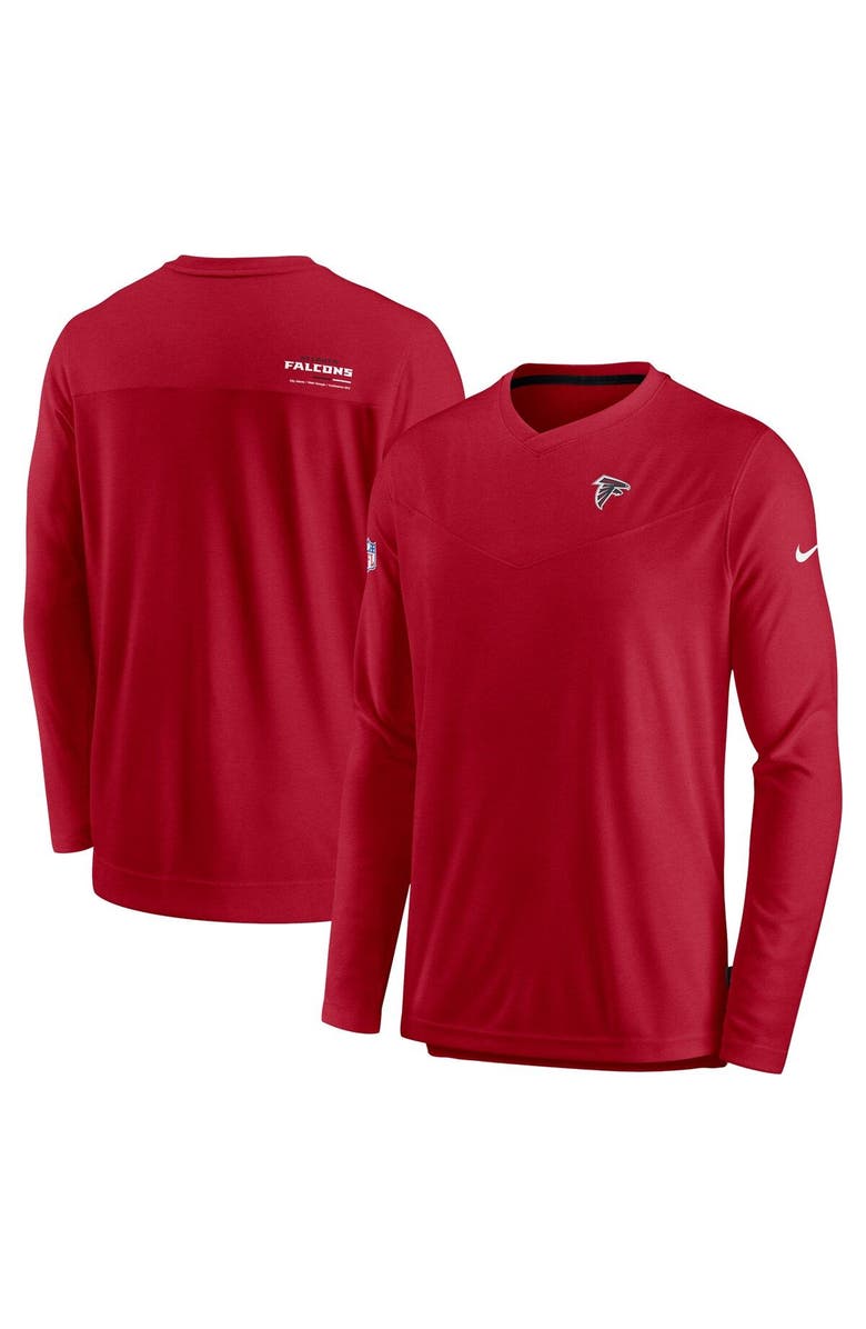 Nike Men's Nike Red Atlanta Falcons Sideline Coach Chevron Lock Up Long Sleeve V-Neck Performance T-Shirt, Main, color, 