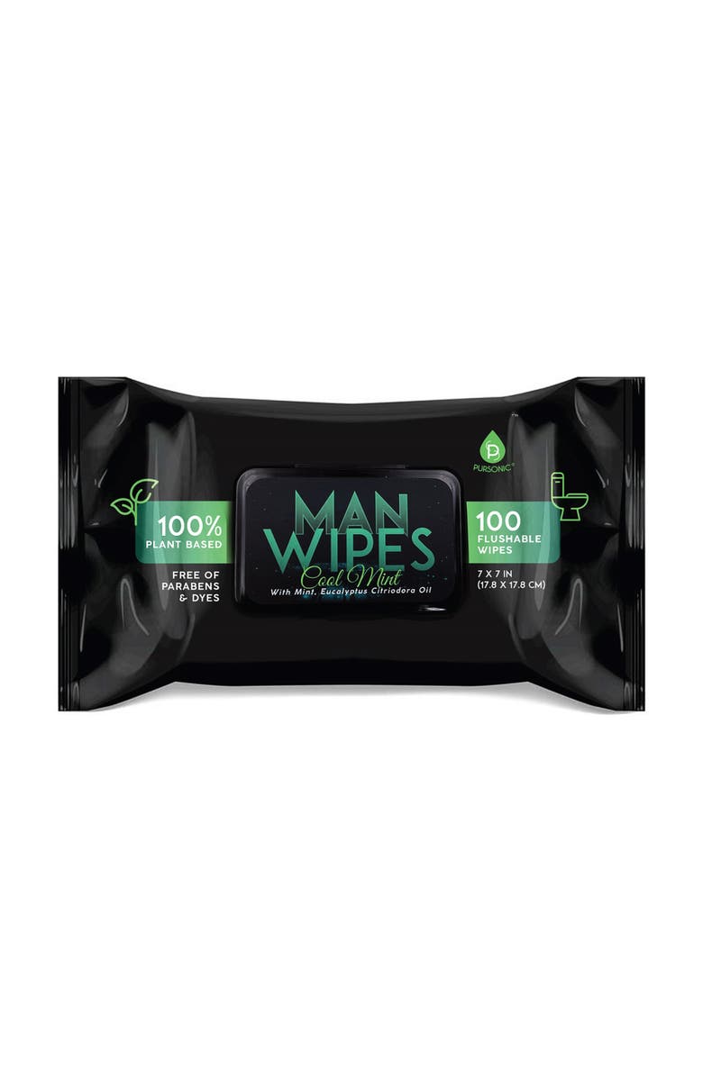 PURSONIC Clean & Refresh Bundle 1200 Flushable Man Wipes (Mint Scented) - 12 Pack + Bath Body Brush, Alternate, color, Black