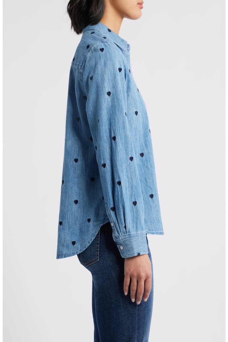 Heart Embroidered Cotton Chambray Button-Up Shirt, Alternate, color, CHAMBRAY- NAVY HEART