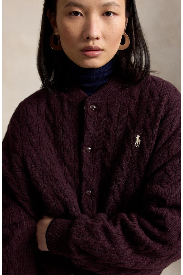 Cable Wool & Cashmere Jacket, Alternate, color, DAMSON MELANGE