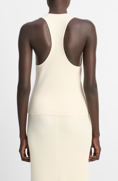 Vince Rib Racerback Stretch Cotton Blend Tank Top In White