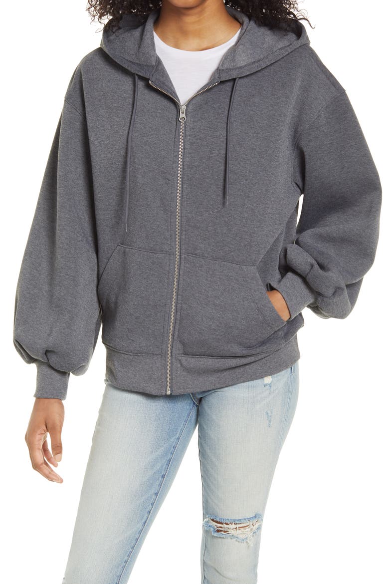 Statement Sleeve Hoodie, Alternate, color, GREY DARK HEATHER