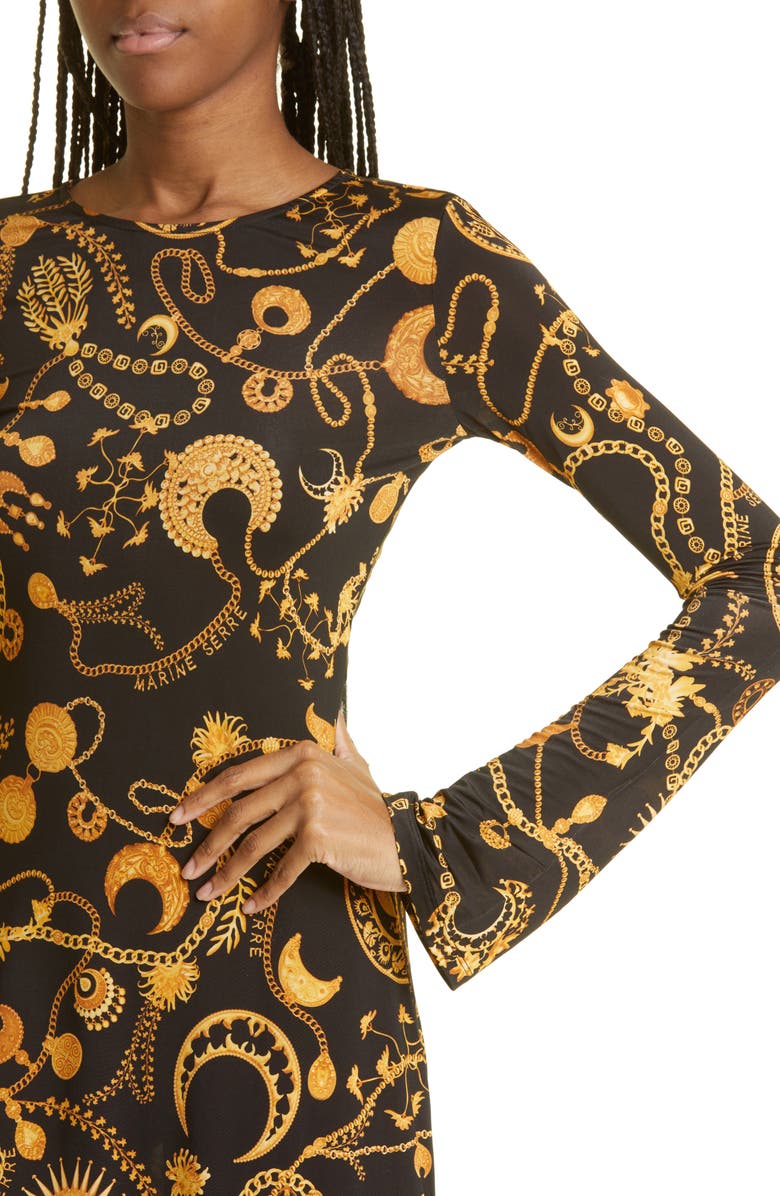 Marine Serre Fluid Drawstring Long Sleeve Midi Dress, Alternate, color, 