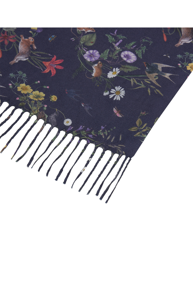 Fable England Running Bunny Toile Fringe Scarf, Alternate, color, Navy