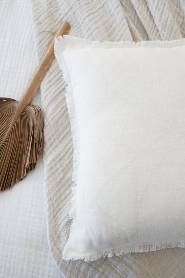 Natural Beige Fringe So Soft Linen Pillows with Down Insert, Alternate, color, White