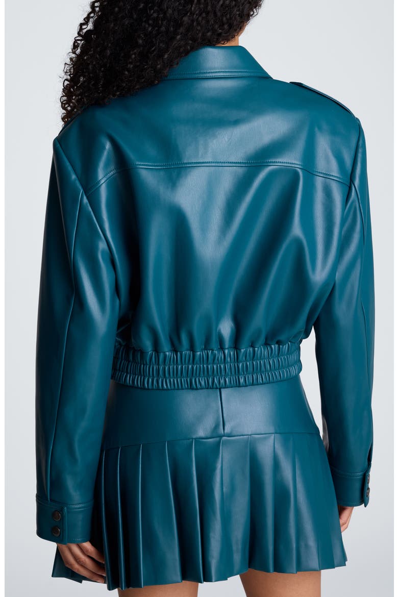 Faux Leather Cropped Bomber Jacket, Alternate, color, TEAL DUSK