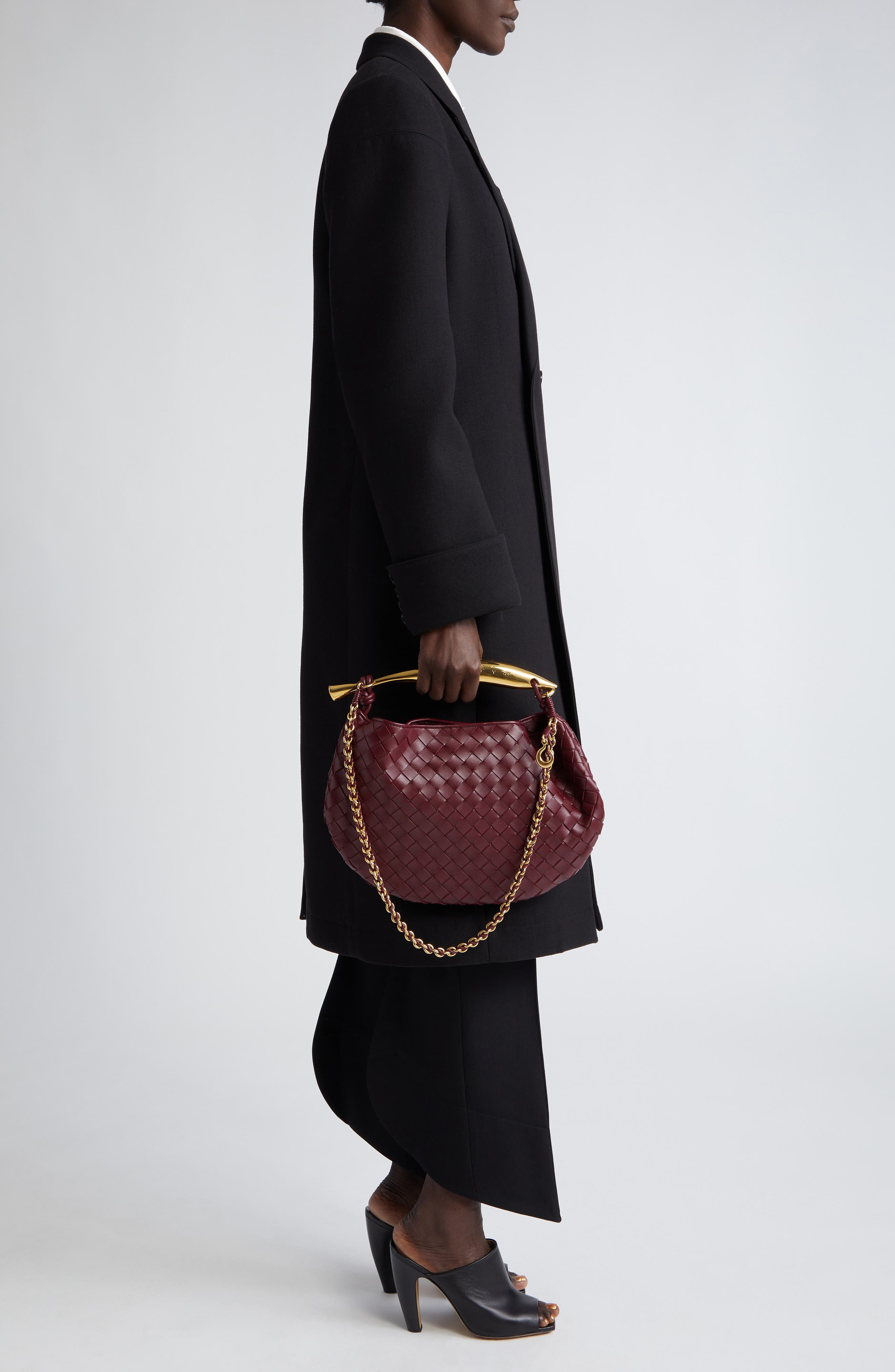 Bottega Veneta Small Sardine Intrecciato Leather Top Handle Bag, Alternate, color, Barolo/ Brass