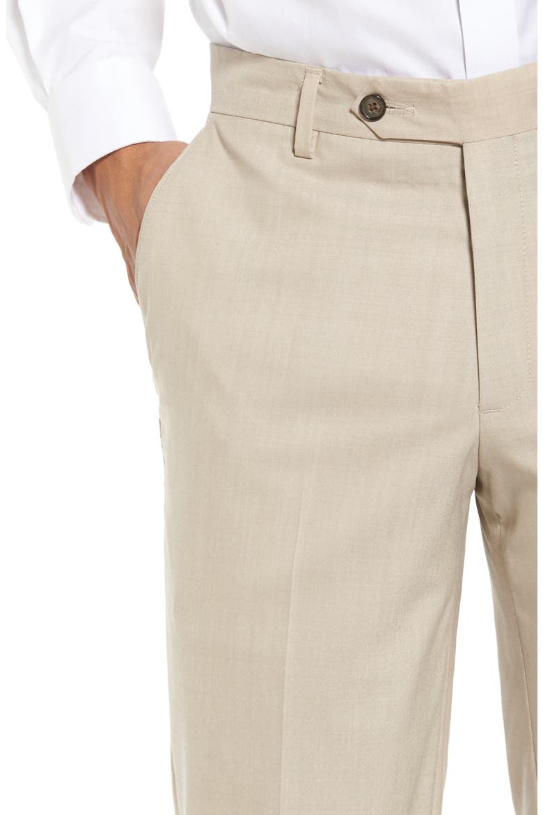 Flat Front Stretch Solid Wool Trousers, Alternate, color, TAN