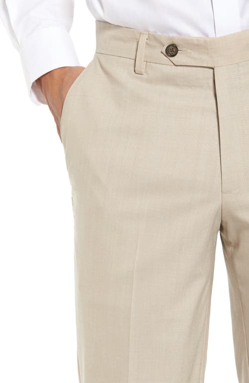 Berle Flat Front Stretch Solid Wool Trousers In Neutral