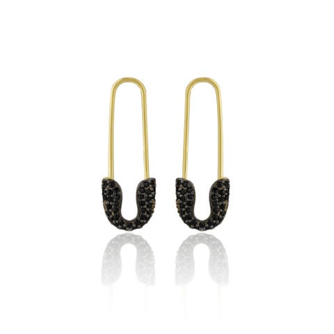 Black Pave Safety Pin Earring Jewelled Sterling Silver