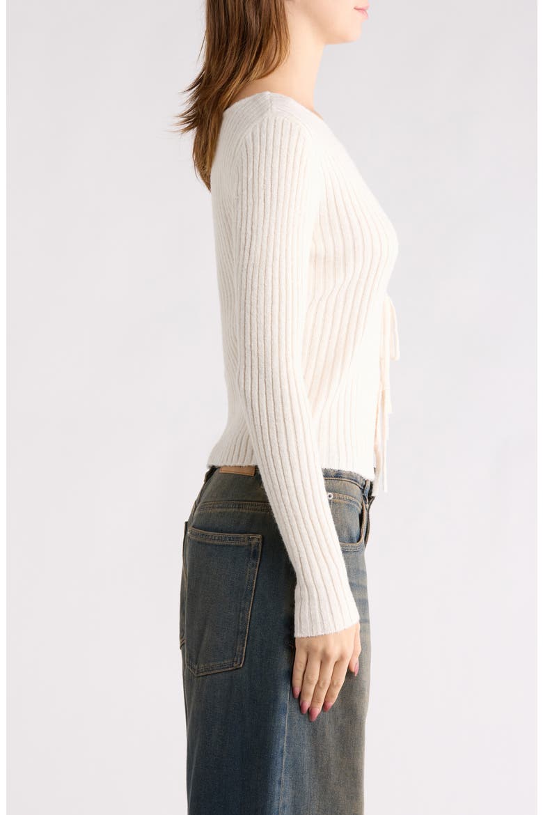 Margot Tie Front Rib Sweater, Alternate, color, IVORY