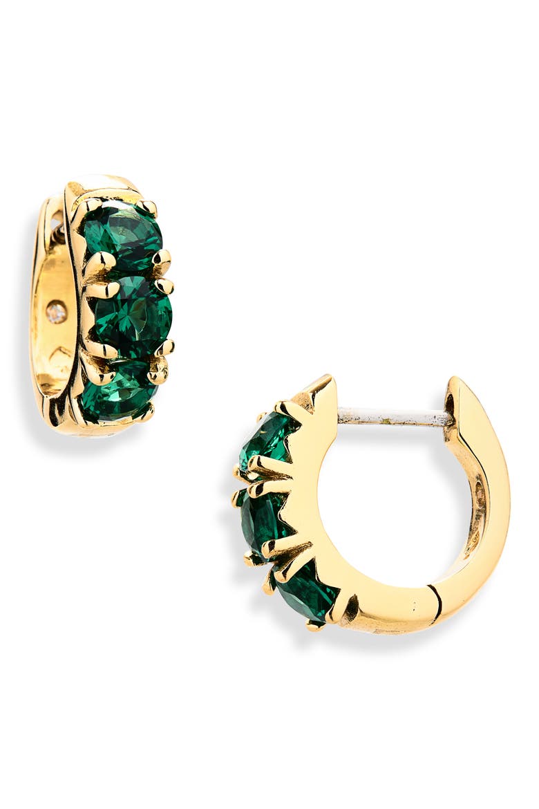 Crystal Mini Huggie Hoop Earrings, Alternate, color, EMERALD/ GOLD