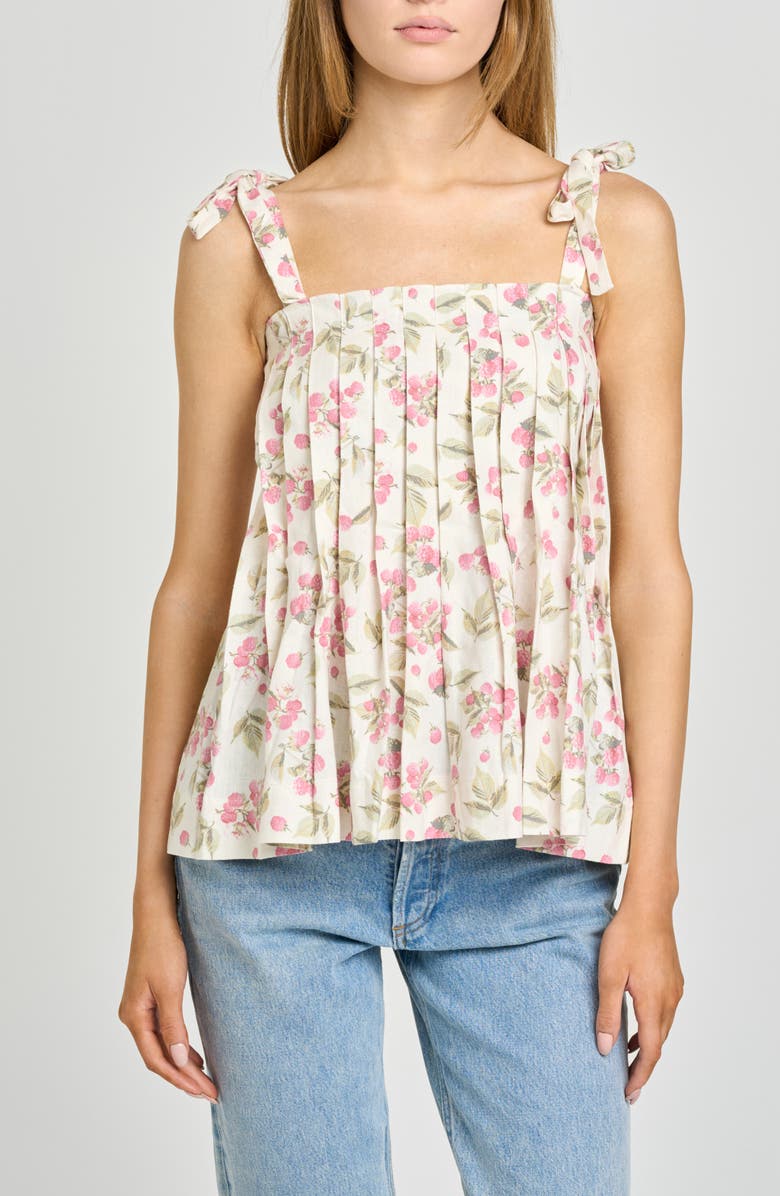 WAYF Stevie Floral Linen Blend Top, Main, color, Garden Raspberry