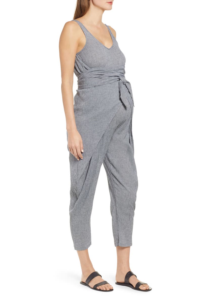 Wraparound Jumpsuit, Alternate, color, NAVY GINGHAM