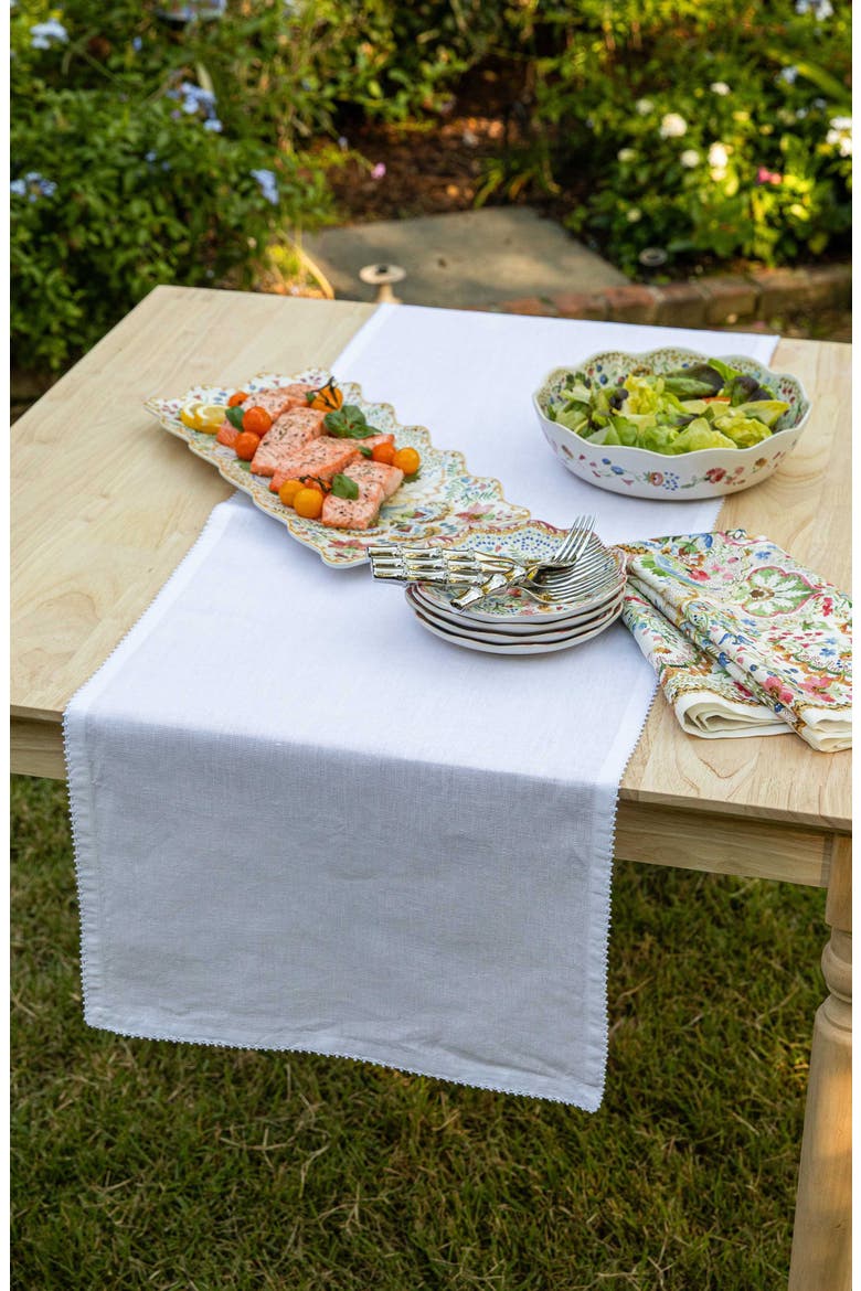 Berry Scallop Linen Table Runner, Alternate, color, WHITE