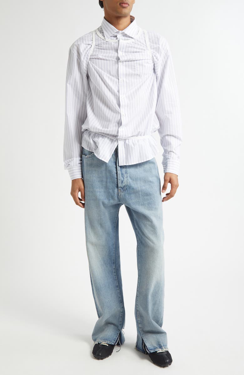 Maison Margiela Décortiqué Piping Button-Up Shirt, Alternate, color, White/ Light Blue