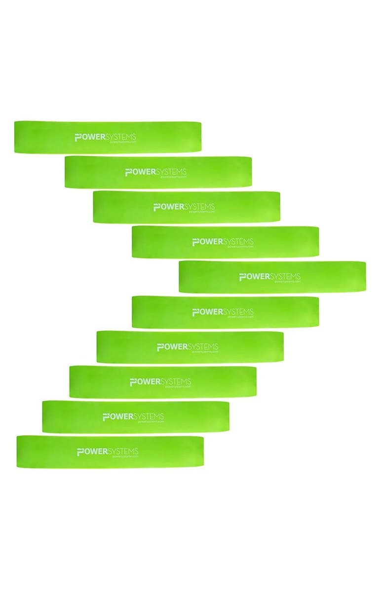 Power system 9" Mini Versa-Loop Bands 10-Pack, Portable Light Resistance Bands, Main, color, Lime Green