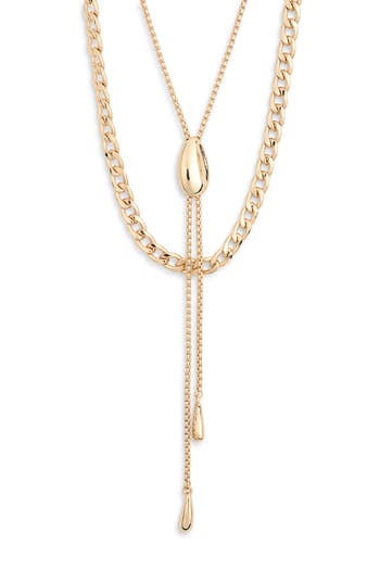 Nordstrom Rack Layered Rolo Chain & Bolo Chain Necklace In Gold