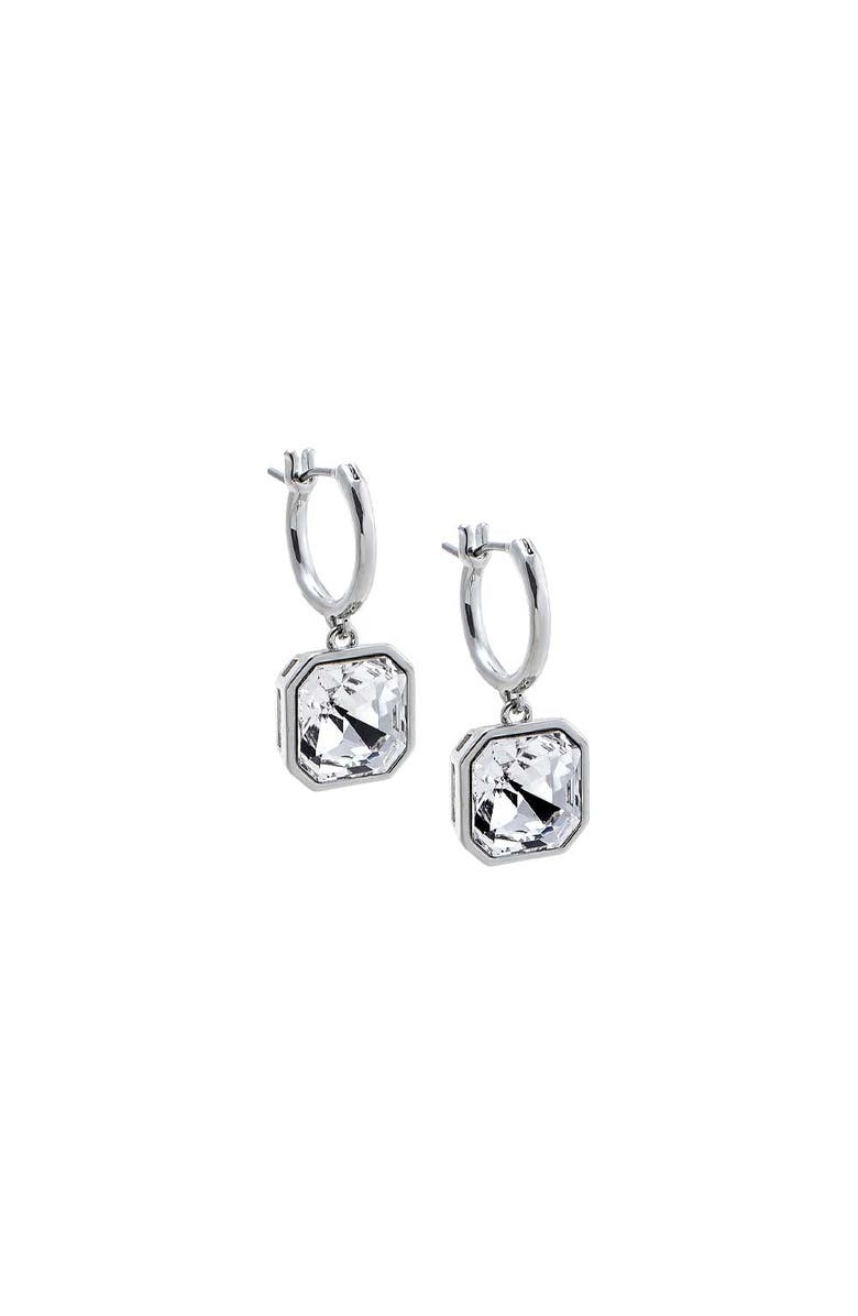 BY ADINA EDEN CZ Sqaured Bezel Drop Huggie Earring, Main, color, Silver