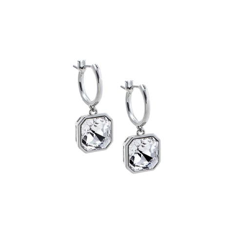 CZ Sqaured Bezel Drop Huggie Earring