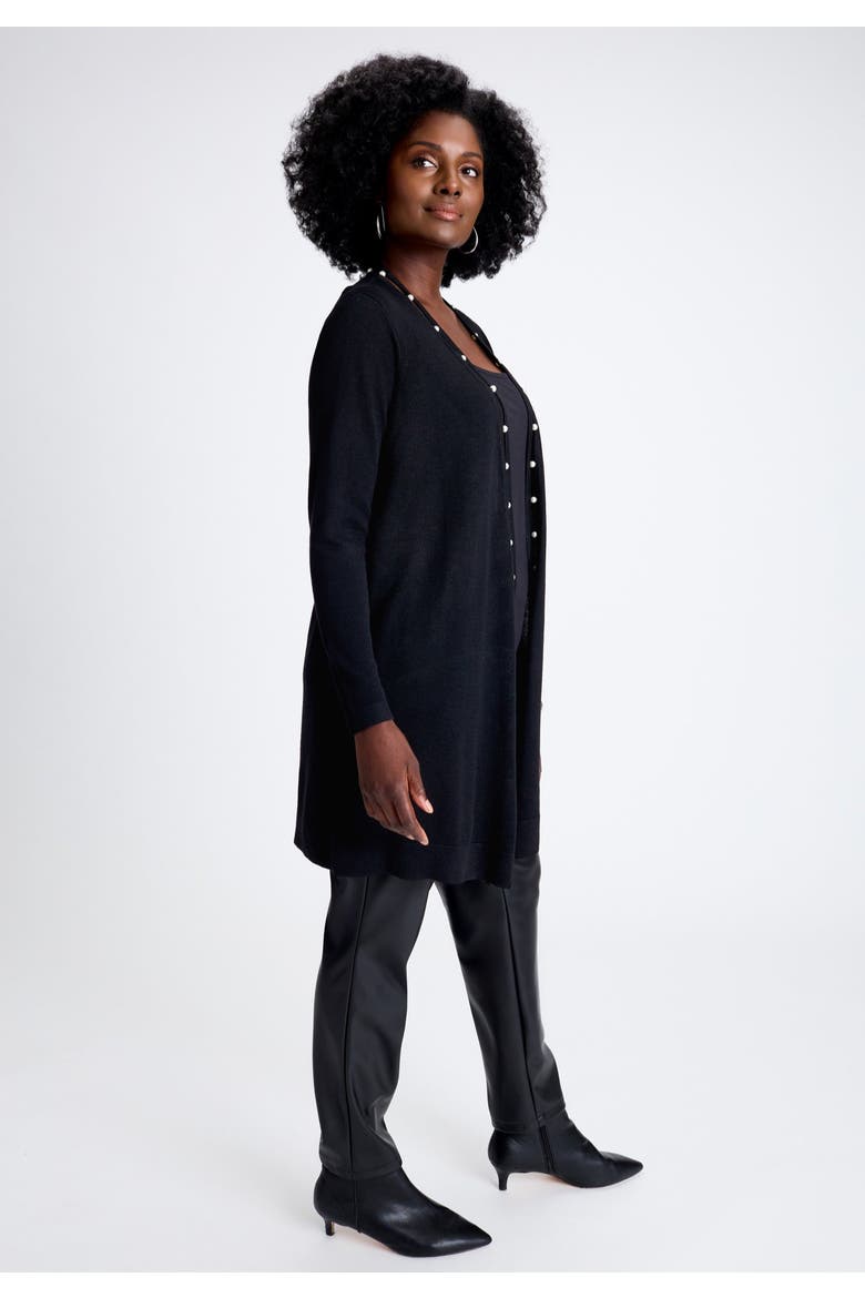 Pearl Trim Carefree Cashmere Cardigan, Alternate, color, BLACK