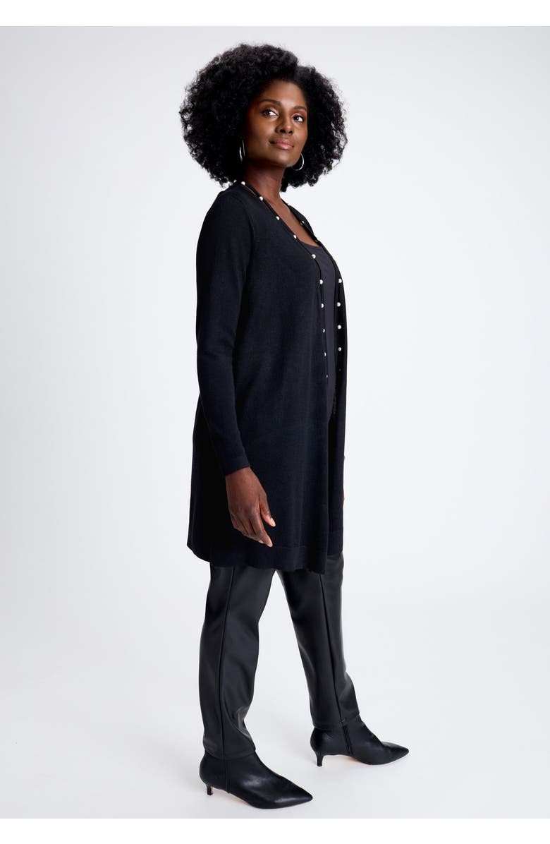 Jessica London Pearl Trim Carefree Cashmere Cardigan, Alternate, color, Black