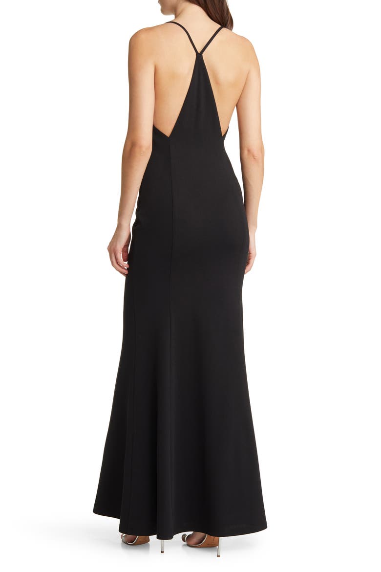 Amelia Plunge Neck Trumpet Gown, Alternate, color, BLACK