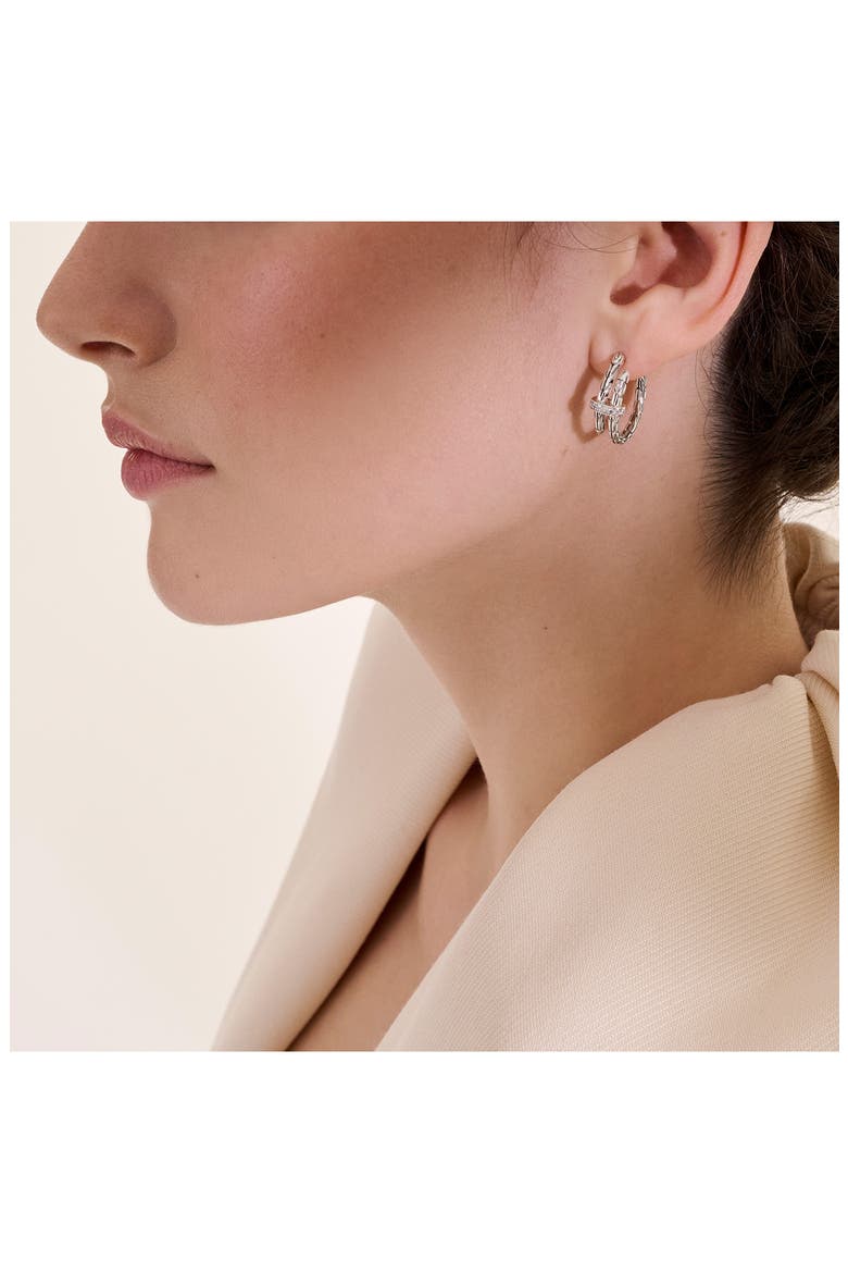 Spear Hoop Earrings, Silver, Diamonds, 22.5mm, Alternate, color, SILVER