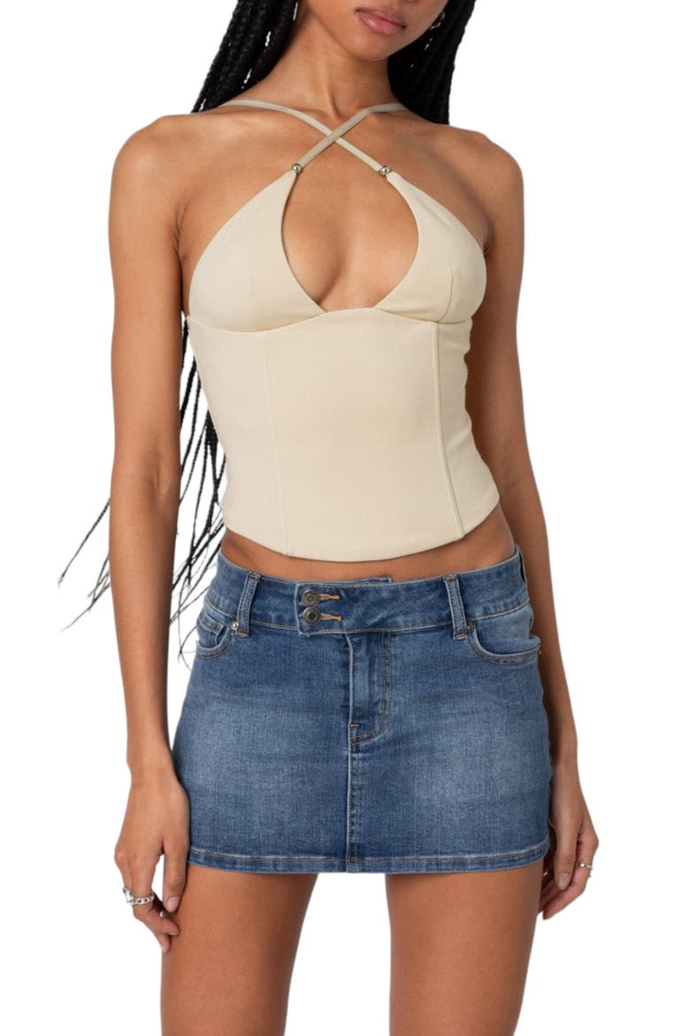 Lou Crossover Strap Corset Camisole, Main, color, BEIGE