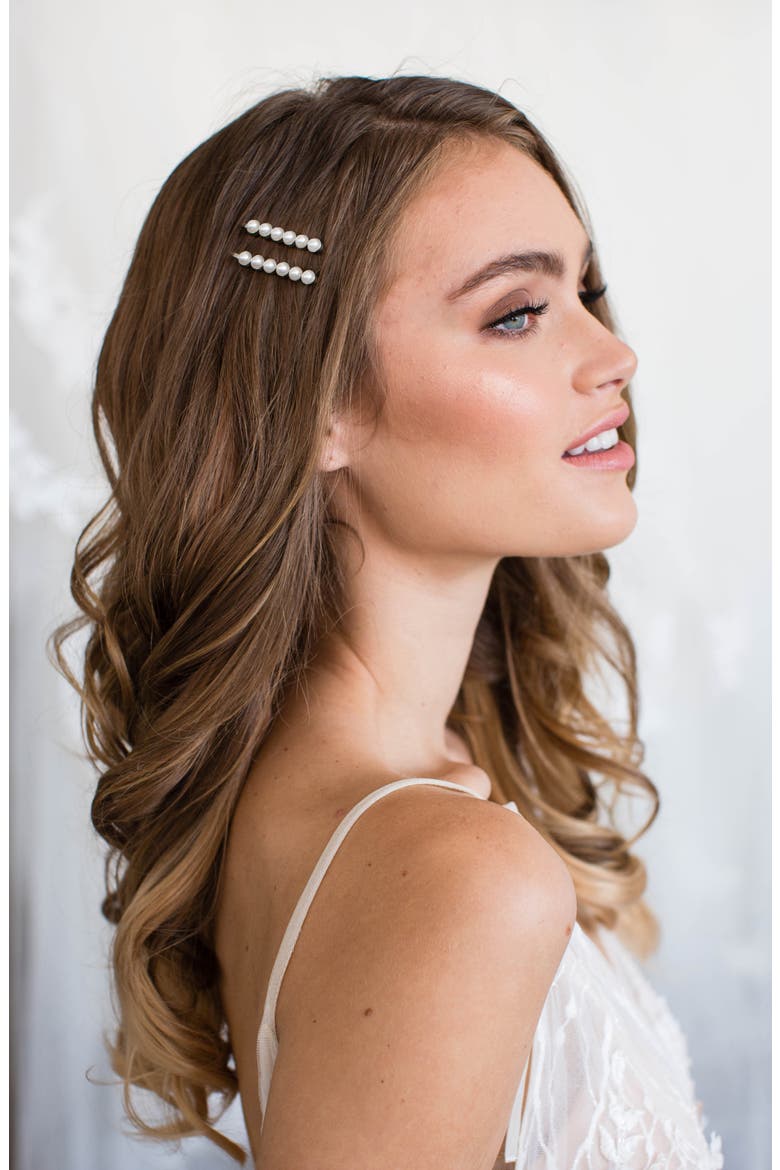 Kalene Crystal & Pearl Bobby Pins (Nordstrom Exclusive), Alternate, color, SILVER