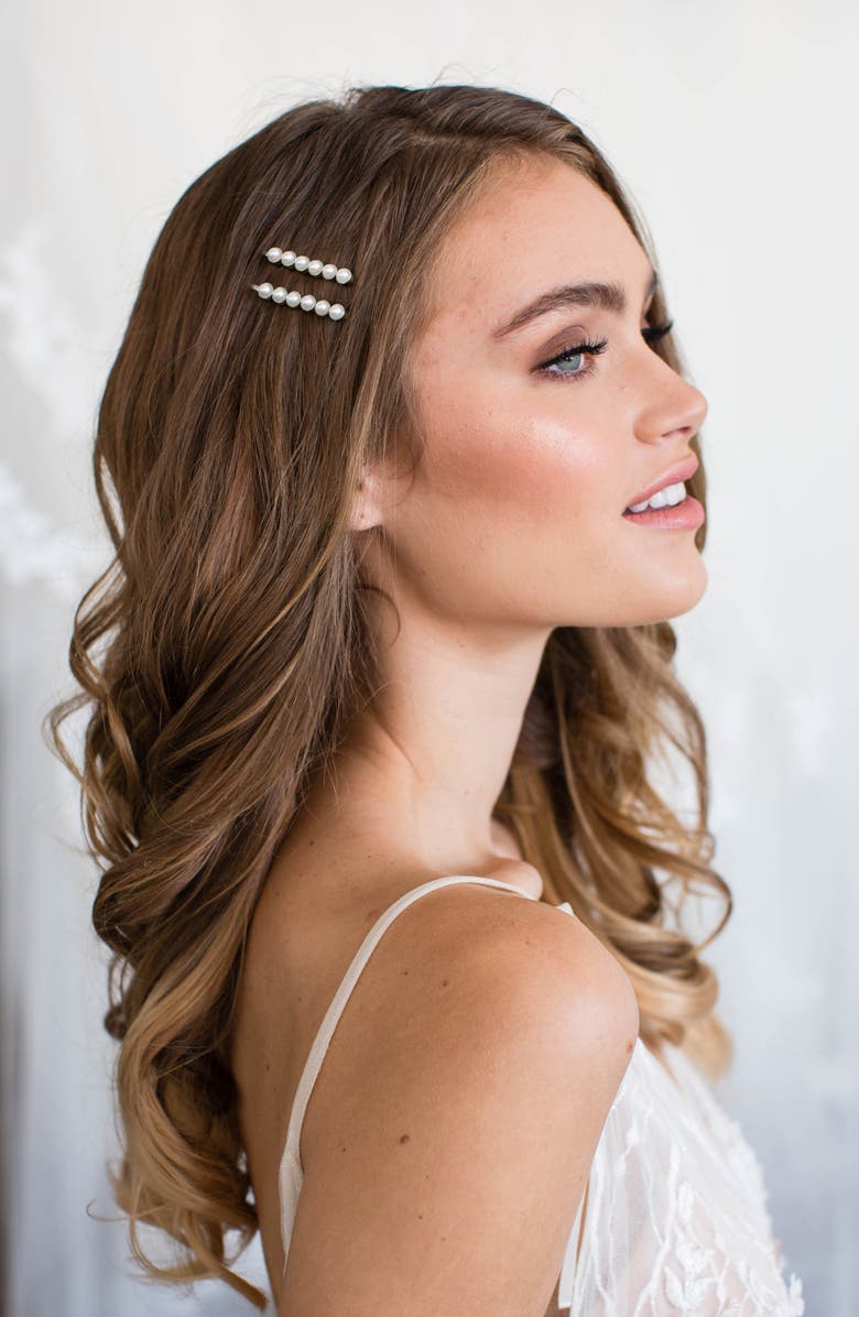 Brides & Hairpins Kalene Crystal & Pearl Bobby Pins, Alternate, color, Silver