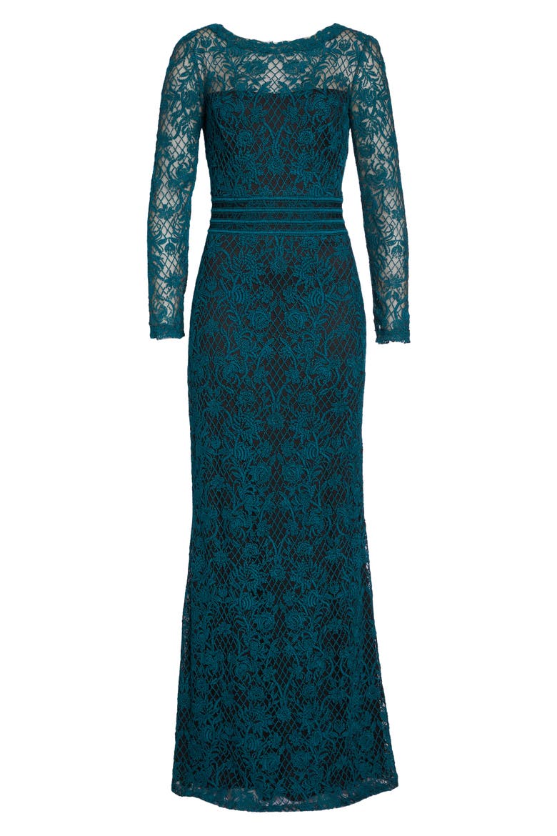Embroidered Lace Gown, Alternate, color, PINE/ BLACK
