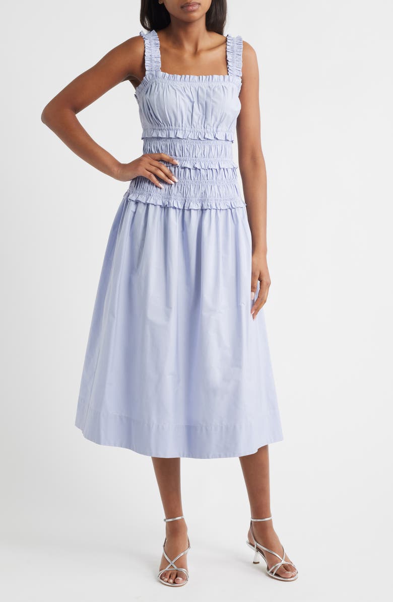 Eliza J Cotton Midi Sundress, Main, color, Chambray B