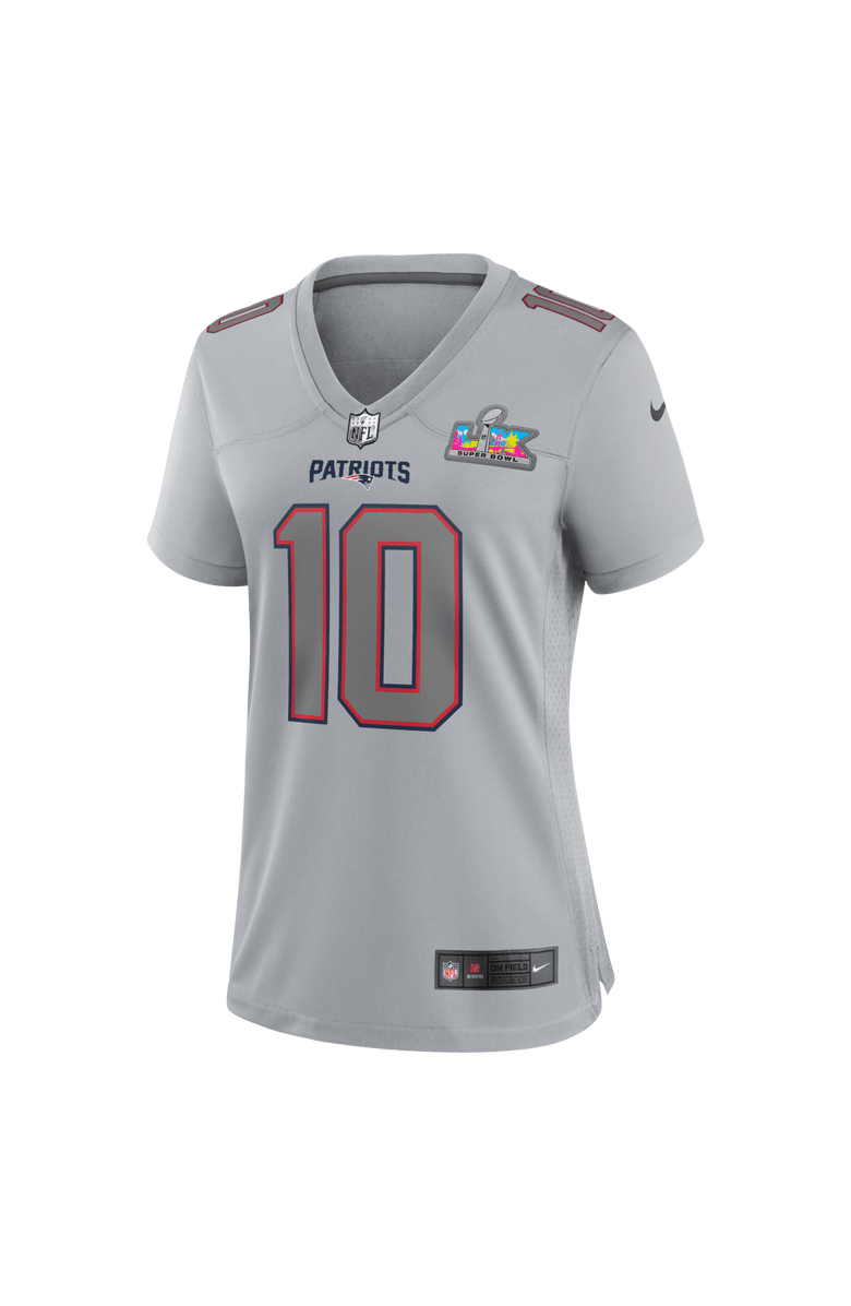 Nike Women's Nike Drake Maye Silver New England Patriots Super Bowl LX Patch Atmosphere Fashion Game Jersey, Alternate, color, Silver