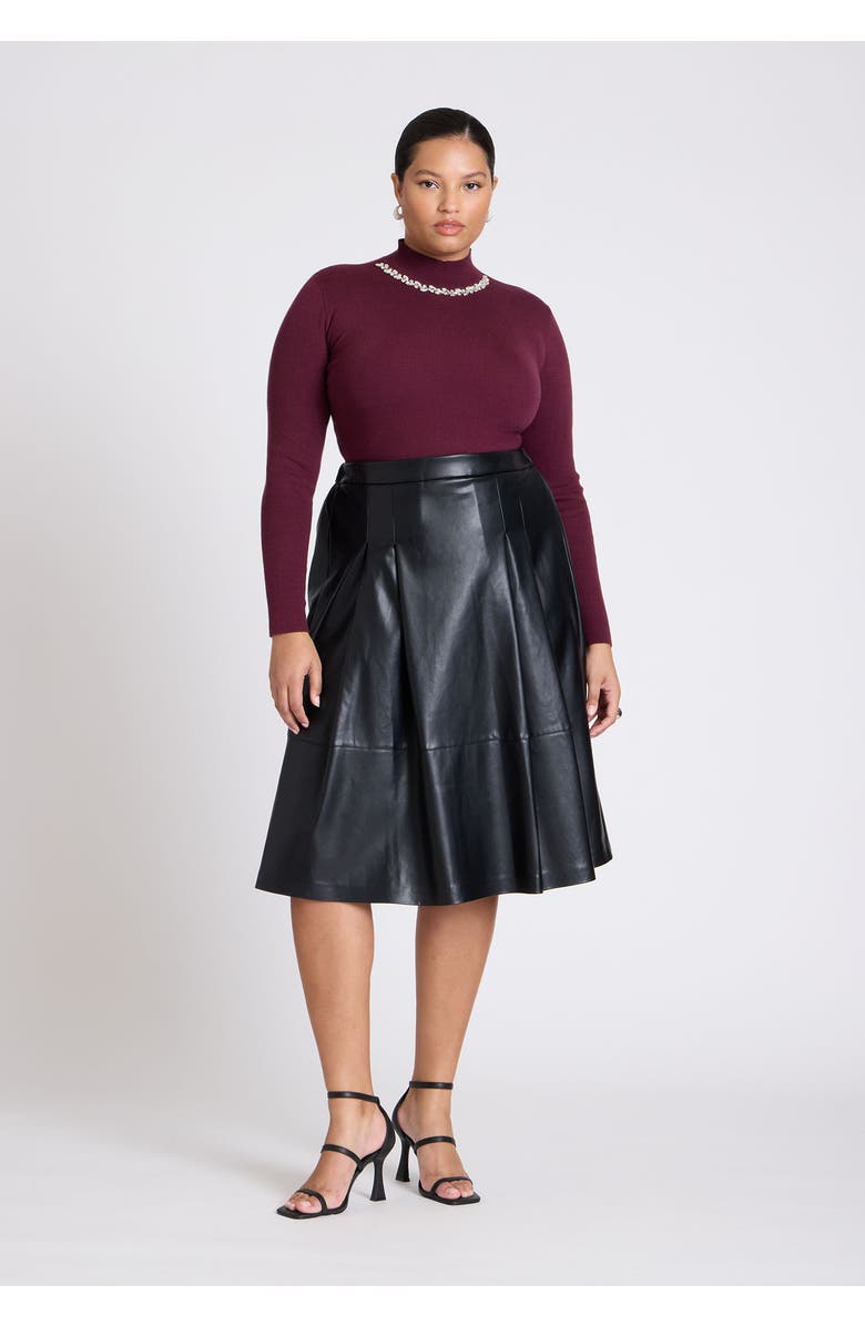 ELOQUII Faux Leather Full Midi Skirt, Alternate, color,