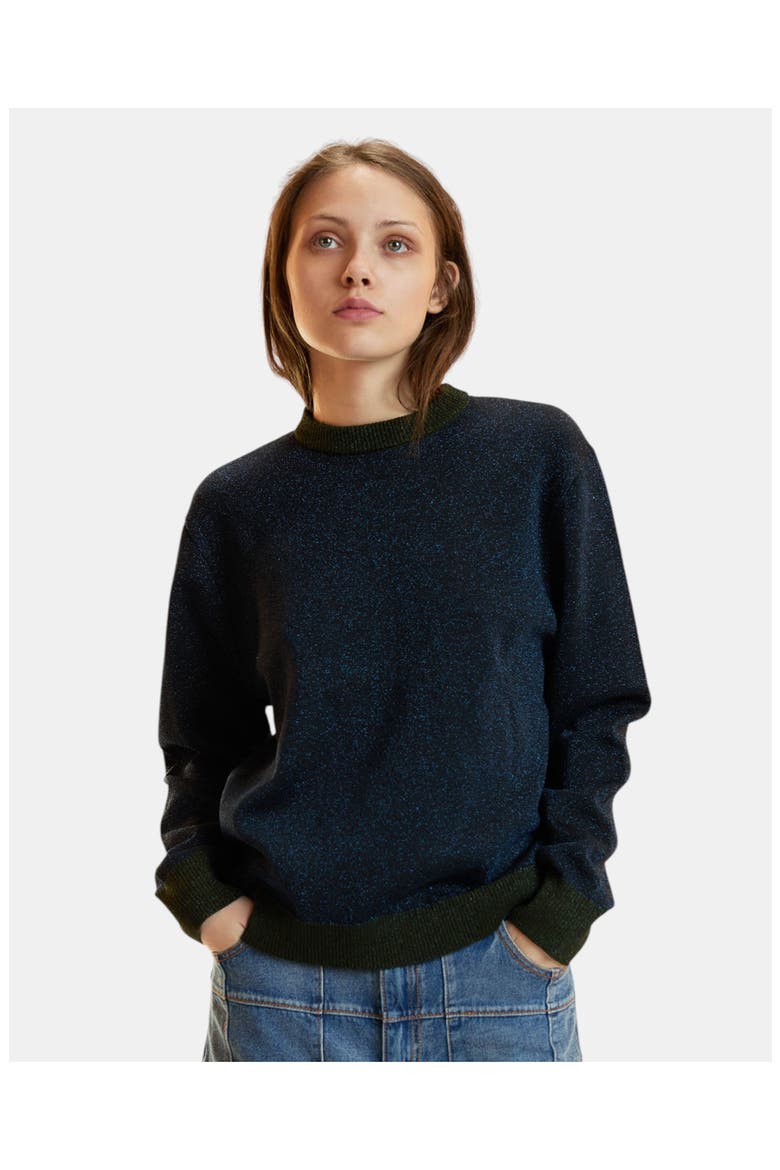 Metallic Knit Crewneck, Alternate, color, Navy