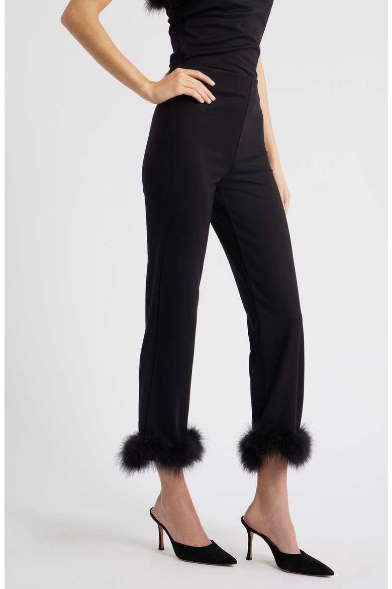 Feather Hem Capri Pants, Alternate, color, BLACK